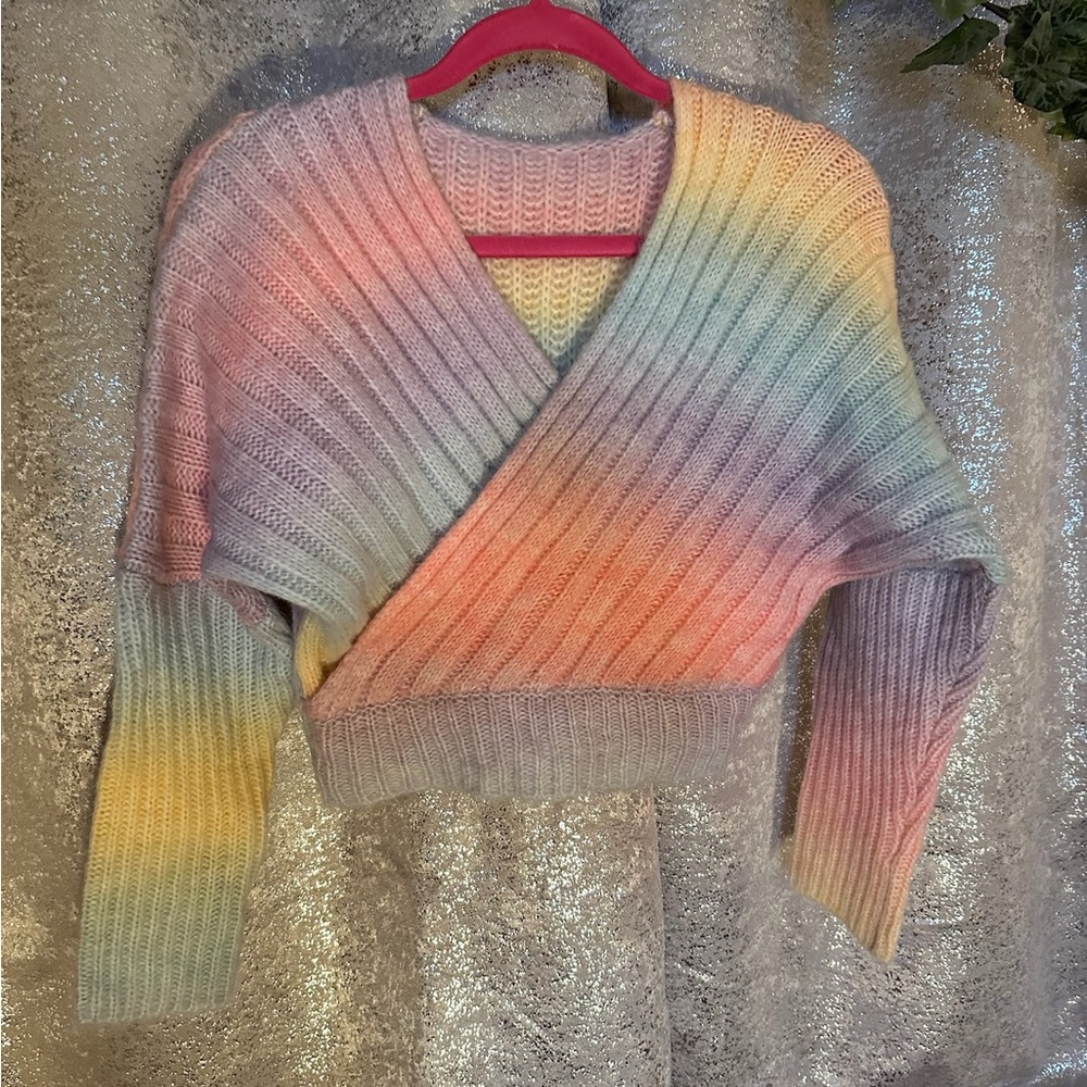 Shein rainbow dolman cropped sweater S